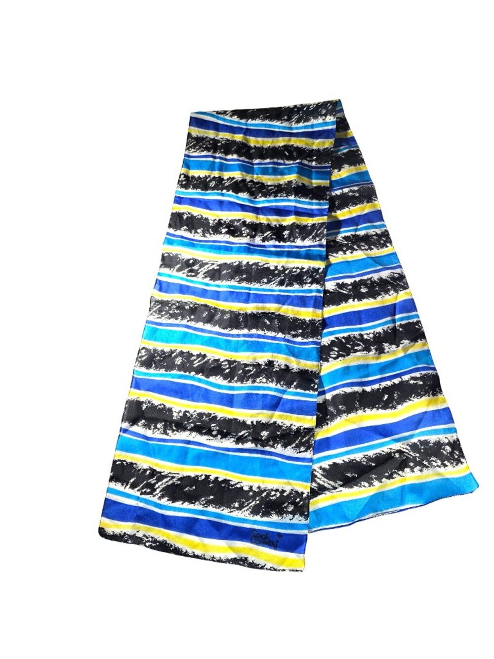 Striped Scarf Vtg Sarah Coventry Black Blue Yellow vibrant elegant women artsy